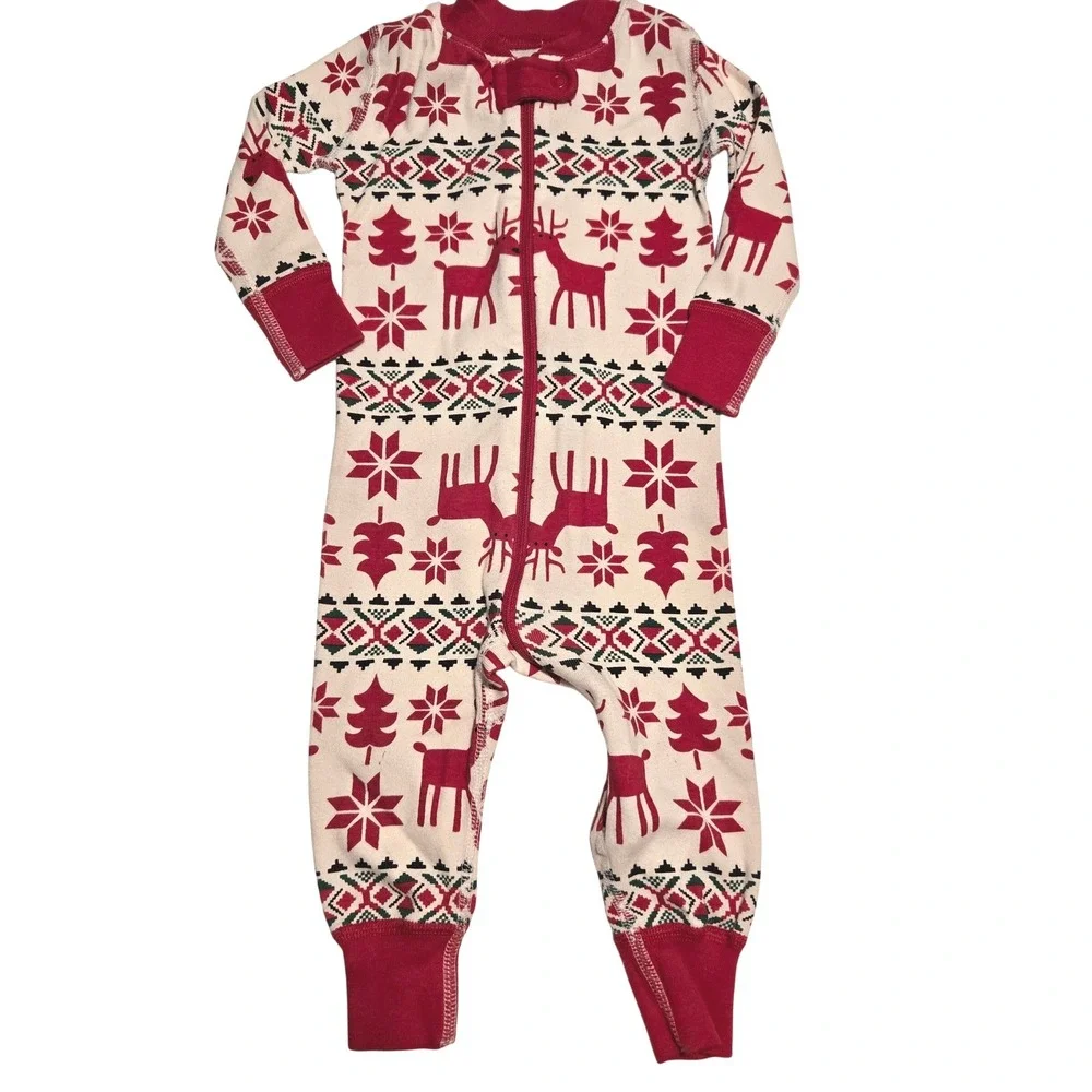 Hanna Andersson Kids Pajamas Sleepers Reindeer Trees Nordic Print 75cm 12-18 Mos